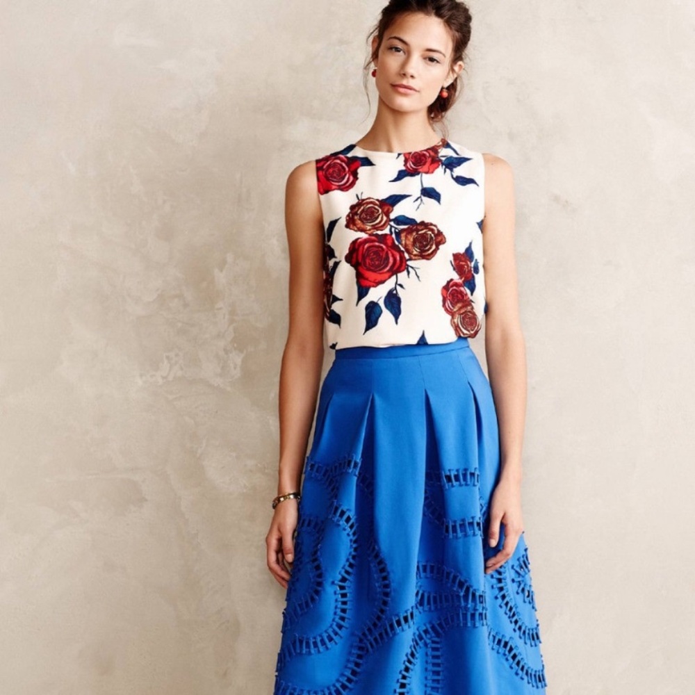 Anthropologie Midi Skirt Bloomstitch High Waist